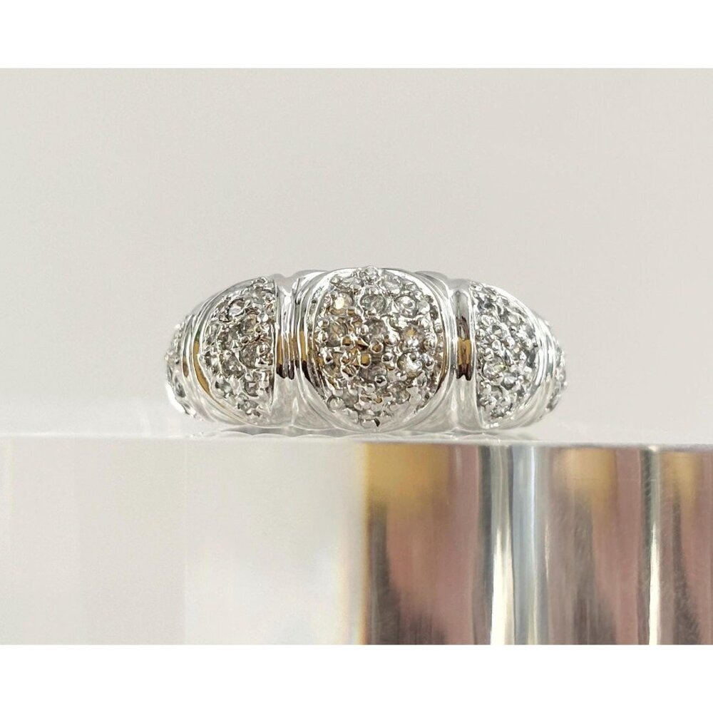 SOLD Domed Sterling Silver Pave Set Vintage Multi Gemstone Cluster Ring - sz 7 - Picture 1 of 10